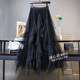 Autumn and winter green irregular gauze skirt skirt for women spring and autumn 2025 new white skirt mesh pleated skirt long skirt