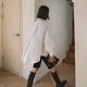 Mid-length white lantern sleeve shirt for women loose sweet doll shirt for long sleeve stand collar irregular fashionable shirt trendy