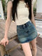 New denim short skirt for summer wear for women with anti-exposure high-waisted hot girl hip-pack skirt A-line large-size skirt trendy