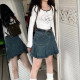 
High-waisted hot girl pleated skirt denim skirt for women in summer large size belly and hip lining to make them look slim A-line short skirt