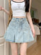 Light blue hottie high-waisted denim skirt for women summer new large size fat mm slimming A-line pleated short skirt