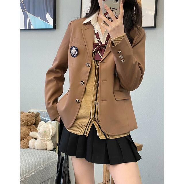 Moqiu JK uniform original design Yakawa Women's cherry blossom pink waist small suit Japanese short jacket top
