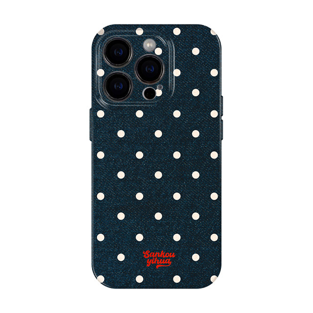 
Polka dot denim blue suitable for iPhone16 Apple 17 promax mobile phone protective case new case 15 autumn and winter huge and beautiful 14 simple Korean ins style 13 niche will not hit the shell art