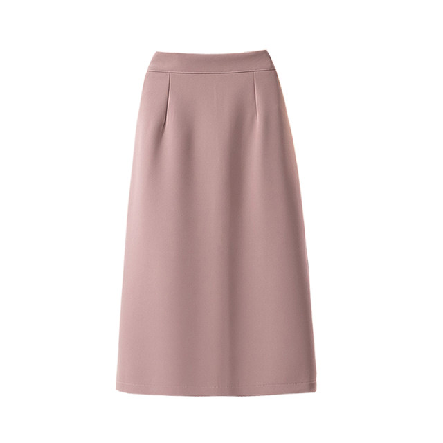 Korean zipper high -waisted split pink skirt Female summer commute, breathable versatile, thin mid -length straight skirt
