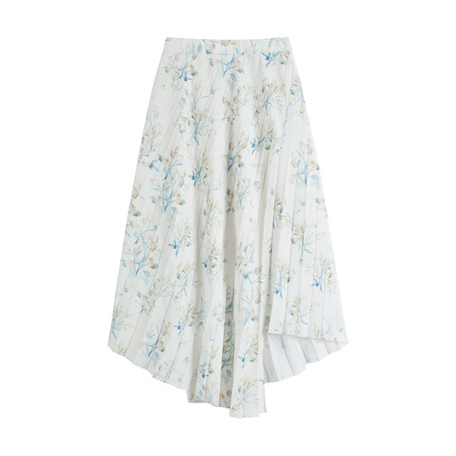 LILY Spring New Women's Gentle Print Chic Irregular Pleated Skirt Women