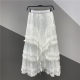 2025 Spring New High Waist Lace Flower Mesh Irregular Ruffle Mid-length Fairy Cake Skirt