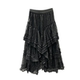 2025 Spring New High Waist Lace Flower Mesh Irregular Ruffle Mid-length Fairy Cake Skirt