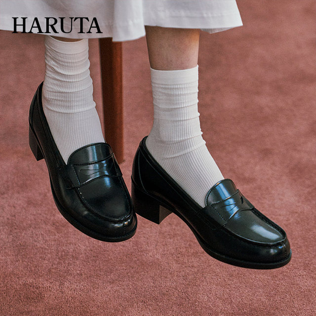Haruta4603 Japanese student versatile orthodox medium heel thick heel college small leather shoes JK uniform shoes loafers for women