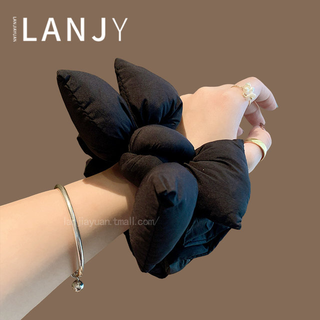 New autumn and winter black cotton bow hair ring fashionable hair rope tie ponytail head rope large intestine circle headdress for women
