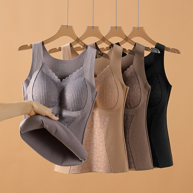 Brushed thermal camisole women's integrated push-up underwear with chest pads for winter plus velvet slim inner wear 2025 new style
