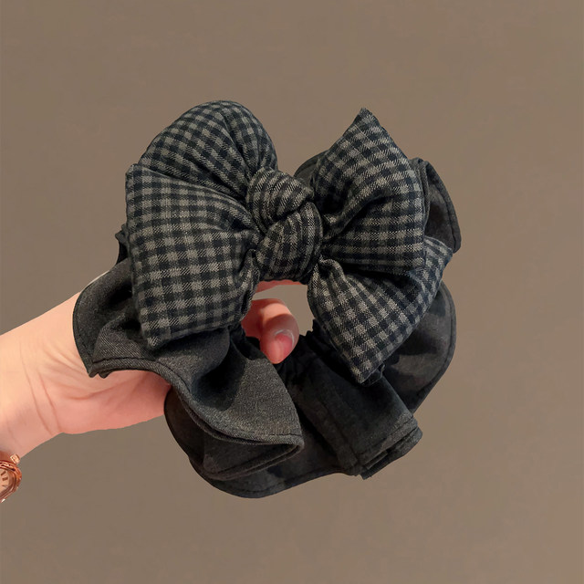 Black and gray plaid bow hair tie Korean high-end hair accessories headband 2025 new texture fabric intestine hair tie for women