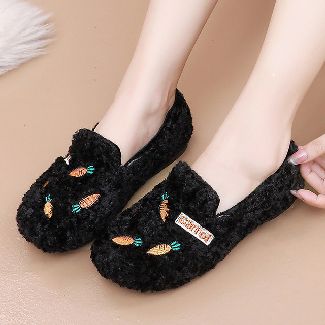 Autumn and winter plus velvet warm furry shoes, old Beijing cloth shoes, women's shoes, bean shoes, women's shopping shoes, pregnant women's shoes, outer shoes