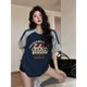 American navy blue raglan short-sleeved T-shirt for women 2025 summer new hot loose retro niche half-sleeved top
