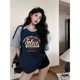 American navy blue raglan short-sleeved T-shirt for women 2025 summer new hot loose retro niche half-sleeved top
