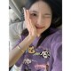 Creamy yellow cartoon color lines dog new summer trendy brand printed short-sleeved niche couple petite top