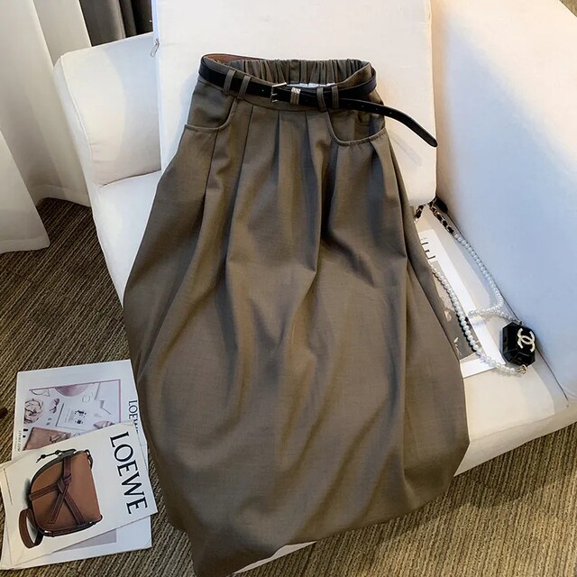 Fat mm large size 300 Jin [Jin equals 0.5 kg] Retro A-line skirt for women loose and slim high waist drooping mid-length suit skirt