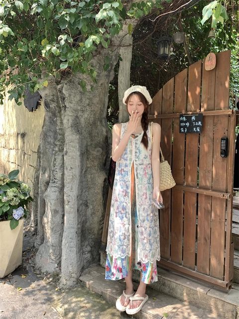 Bohemian niche hollow lace blouse top vacation style layered vest vest horse clip vest women