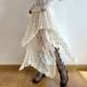 Retro lace splicing irregular mid-length skirt layered with vintage A-line skirt

