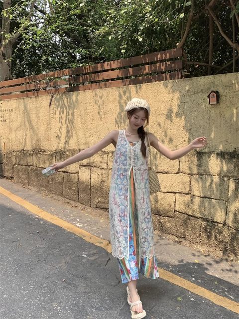 Bohemian niche hollow lace blouse top vacation style layered vest vest horse clip vest women