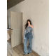American hot girl slanted off-shoulder long-sleeved T-shirt for women in spring irregular high-slim sunscreen mesh top