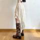 Retro lace splicing irregular mid-length skirt layered with vintage A-line skirt
