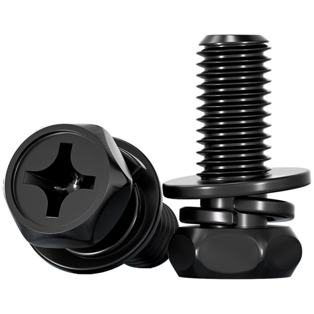 Black 304 stainless steel outer hexagonal three -in -three combination screw cavity acupoint cross hexagonal bomb combination mm3m4m5m6m8