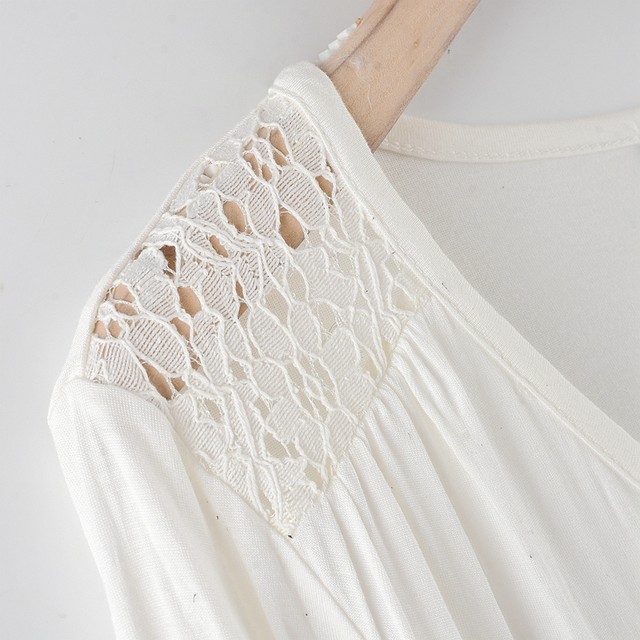 R2 European and American Foreign Trade Captain's Autumn Loose Knit Soft Top Soft Top Sleeples Sleeve Sleeve White White Lace Switch Women's T -shirt