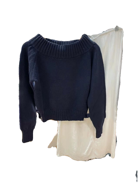 Brandygirl autumn and winter new one -word collar BM knit sweater feminine thin long -sleeved sweater short jacket tide