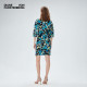 DVF V-neck plant print quarter sleeve short stretch knitted dress DS2R032