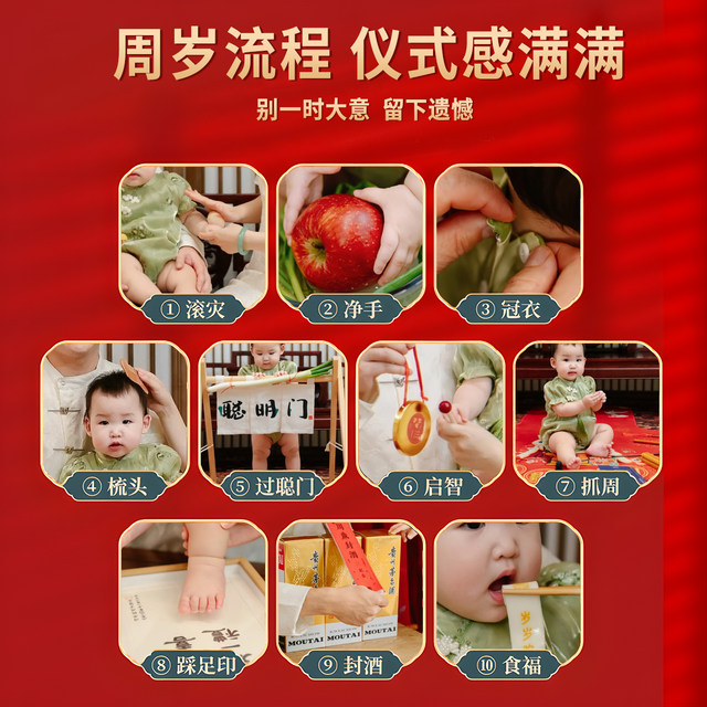 A complete set of props and supplies for one-year-old baby's home lottery ceremony, banner hanging cloth decoration and background wall decoration