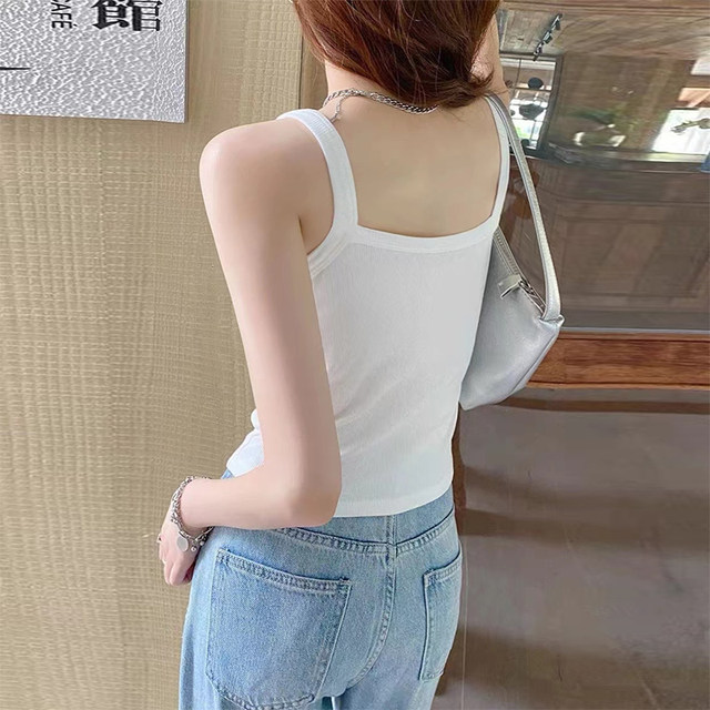 Versatile threaded white small camisole for women 2025 new inner top for women summer outer wear beautiful back ice silk base
