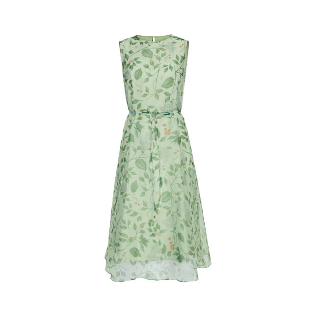Sdeer San Dior small fresh round neck print waist-hugging sleeveless dress S232Z12KH