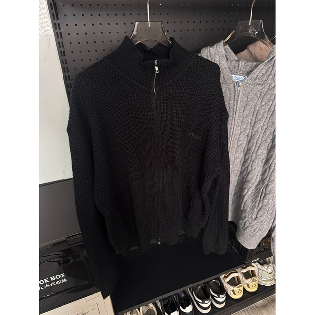ooohmygo American retro letter embroidery half turtleneck sweater for men and women in autumn and winter loose lazy sweater jacket