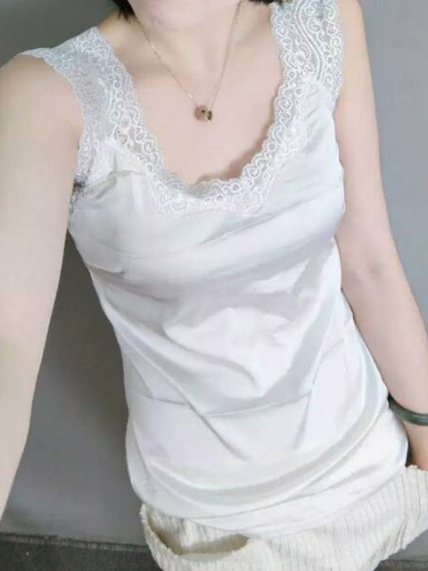European station mulberry silk camisole women's satin lace inner with slim fit plus size top as base