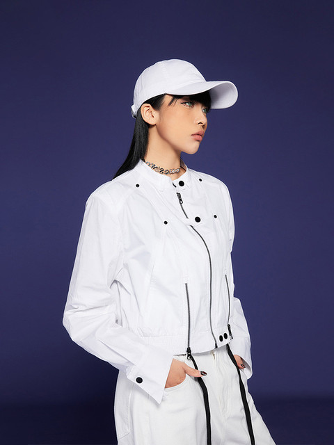 Tuogu white workwear short jacket for women spring 2025 new fashionable short windbreaker sports jacket top C50718
