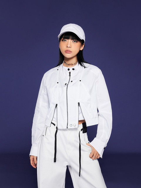 Tuogu white workwear short jacket for women spring 2025 new fashionable short windbreaker sports jacket top C50718
