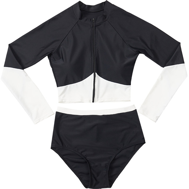 Swimsuits for women soaking in hot springs for new style of cover belly slimming sun protection long sleeve zipper retro surfing suit triangular split swimsuit