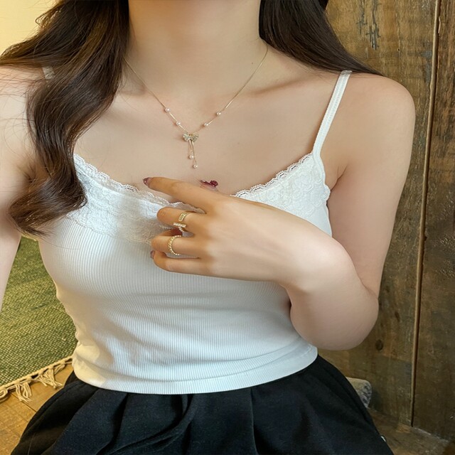 White camisole women's 2024 new summer inner wear bottoming outer wear beautiful back lace short black top