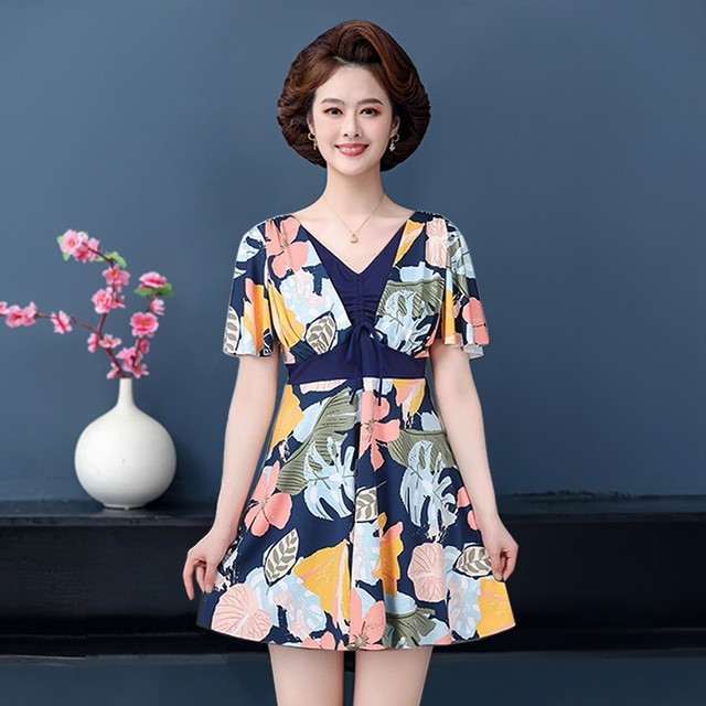 Swimsuit female mother style middle-aged and elderly people split belly covering large size slimming hot spring skirt swimsuit