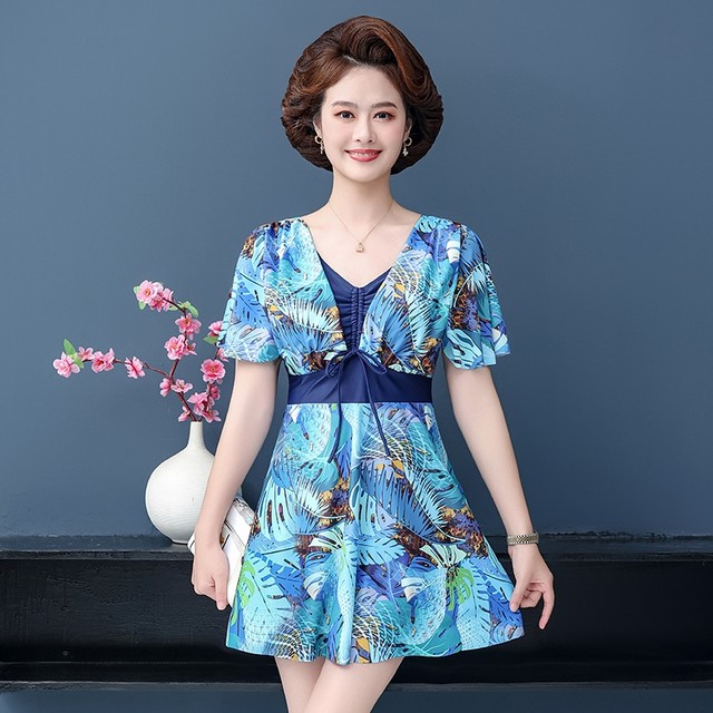 Swimsuit female mother style middle-aged and elderly people split belly covering large size slimming hot spring skirt swimsuit
