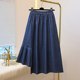 Large size women's elastic high waist tensile denim skirt summer fat mm irregular versatile ruffled A-line skirt