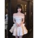 XZY slightly fat and gentle golden style bow dress for women 25 years summer high-end feeling waist-hugging puffy dress
