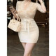 XZY slightly fat and pure hot girl lace spliced ​​V-neck dress for women 25 years summer sexy slim hip-packing skirt