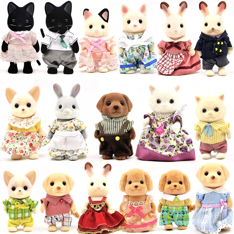 日本趣味森林黄兔家族狼花猫小熊袋鼠家族宝宝动物玩偶公仔玩具