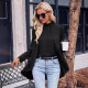 Amazon 2024 European and American autumn and winter leisure cross -border women's fashion trend pure color semi -high -necked long -sleeved fake two shirt women