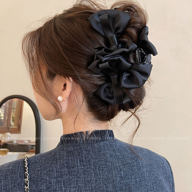 God of Atmosphere ~ Black bow hair clip for women 2025 new style grab clip large elegant shark clip high-end feeling ins