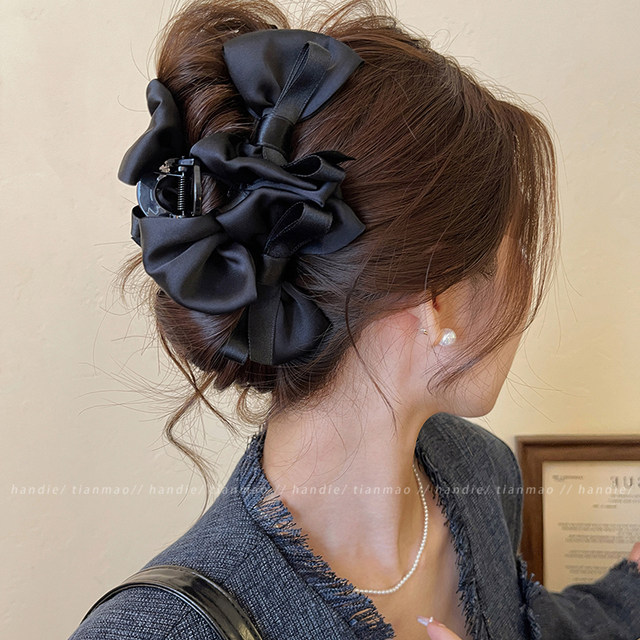 God of Atmosphere ~ Black bow hair clip for women 2025 new style grab clip large elegant shark clip high-end feeling ins