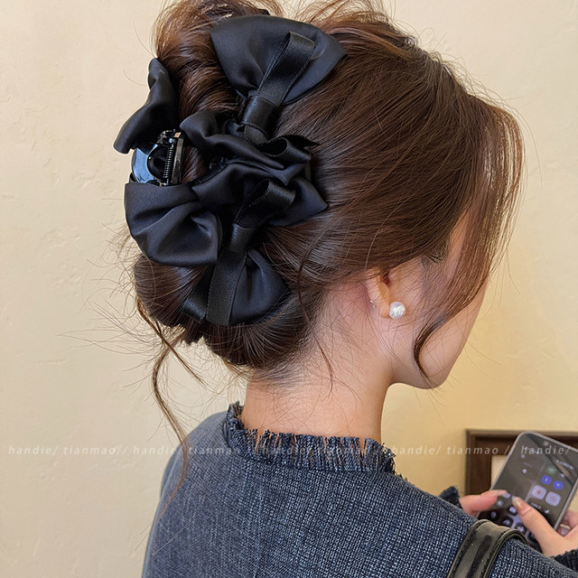 God of Atmosphere ~ Black bow hair clip for women 2025 new style grab clip large elegant shark clip high-end feeling ins