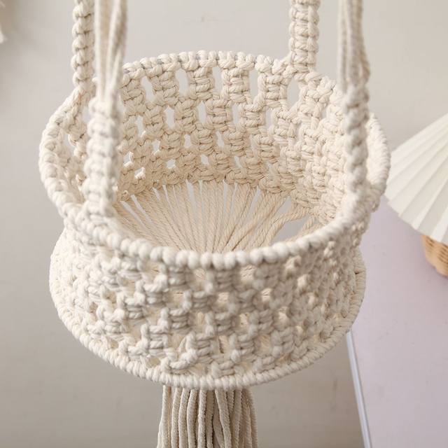 ins Nordic cotton rope woven flower basket potted green plant fruit hanging basket home gardening decoration mesh bag aerial pendant