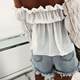 European and American Amazon holiday style sweet fungus lace off-shoulder waist long-sleeved chiffon shirt summer women's T versatile top